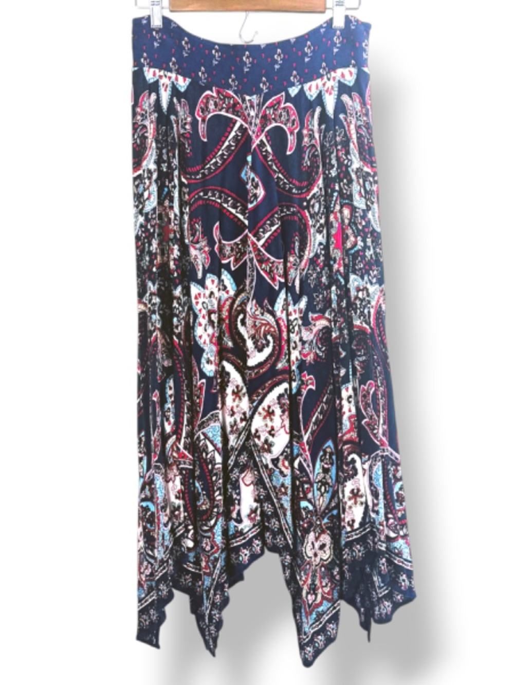 boho festival paisley handkerchief hem blue maxi skirt flowy gypsy size large - Picture 2 of 8